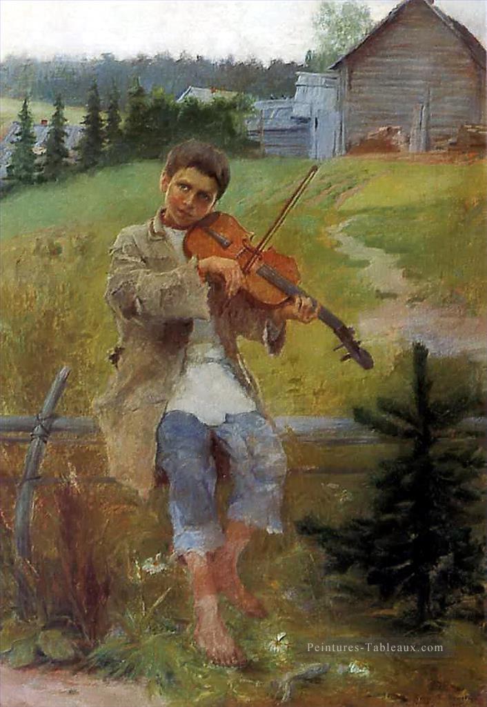 garçon avec le violon Nikolay Bogdanov Belsky Peintures à l'huile
